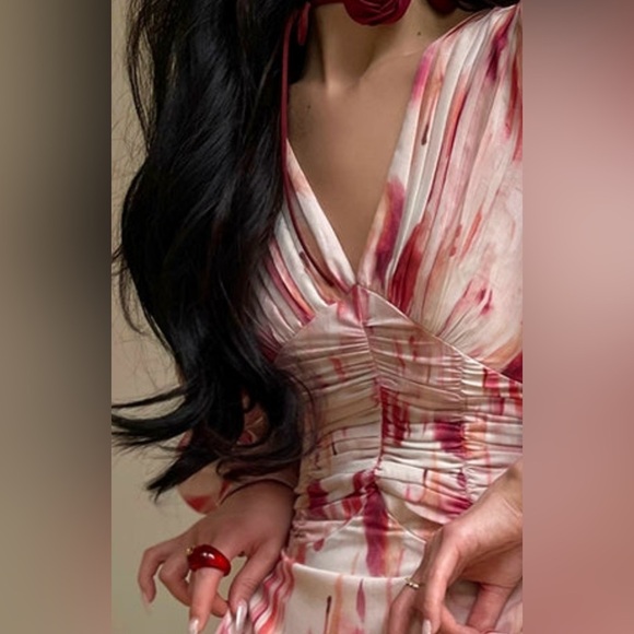 Aconiconi Midi Dress Long Sleeve V-Neck Size  Medium Abstract Print Lined - Picture 15 of 17